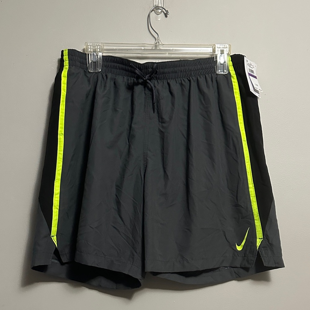 Nike Swim Men's Iron Gray Swim Shorts with Neon Green Accents XXL